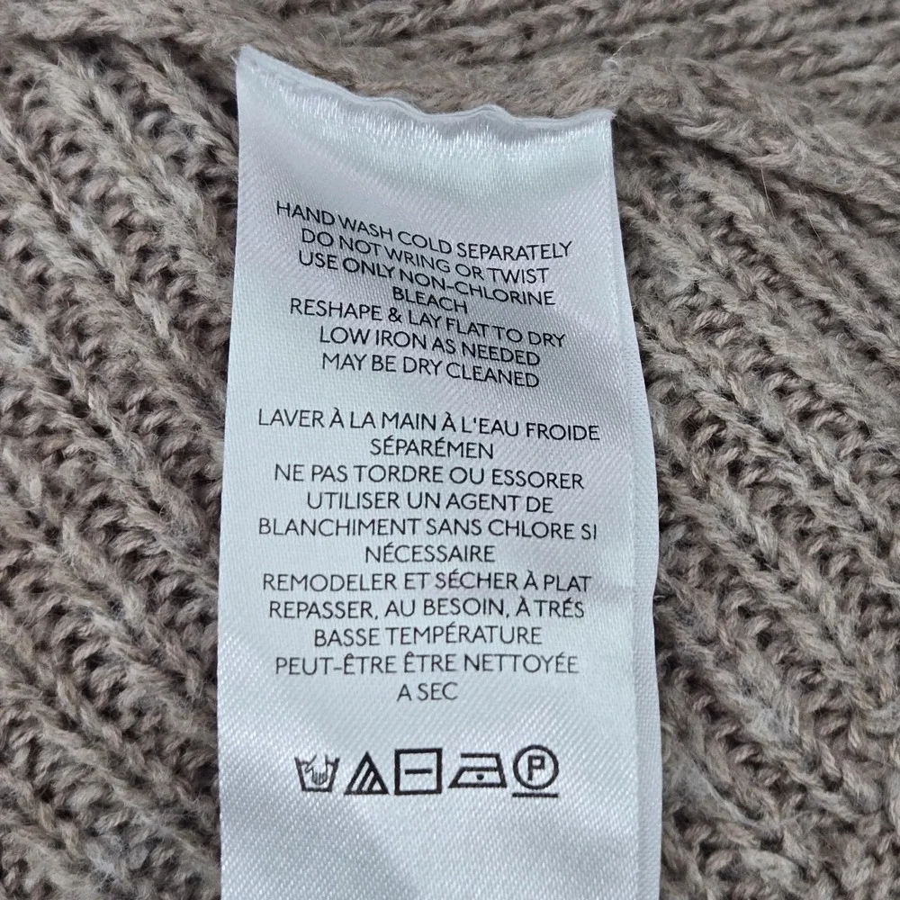 Anthropologie Women Sweater M Taupe‎ Wool Blend Pointelle Geometric Ruffle